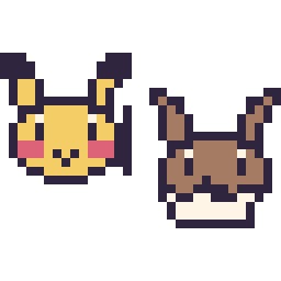 Pixel art Pikachu mini et Évoli mini, grille 32 × 32