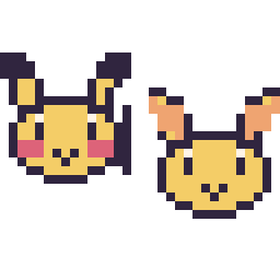 Pixel art Pikachu mini et Feunnec mini, grille 32 × 32