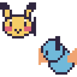 Pixel art Pikachu mini et Gobou mini, grille 32 × 32