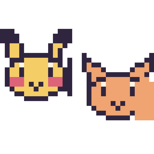 Modèle de pixel art Pikachu mini et Goupix mini sur une grille de 32 par 32 cases