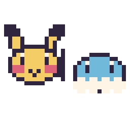 Pixel art Pikachu mini et Grenousse mini, grille 32 × 32