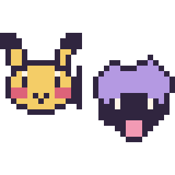 Pixel art Pikachu mini et Kokiyas mini, grille 32 × 32