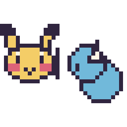 Pixel art Pikachu mini et Lokhlass mini, grille 32 × 32