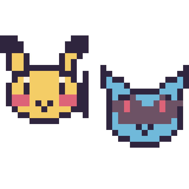 Modèle de pixel art Pikachu mini et Lucario mini sur une grille de 32 par 32 cases