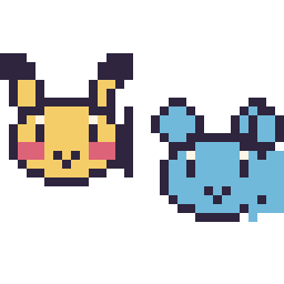 Pixel art Pikachu mini et Marill mini, grille 32 × 32
