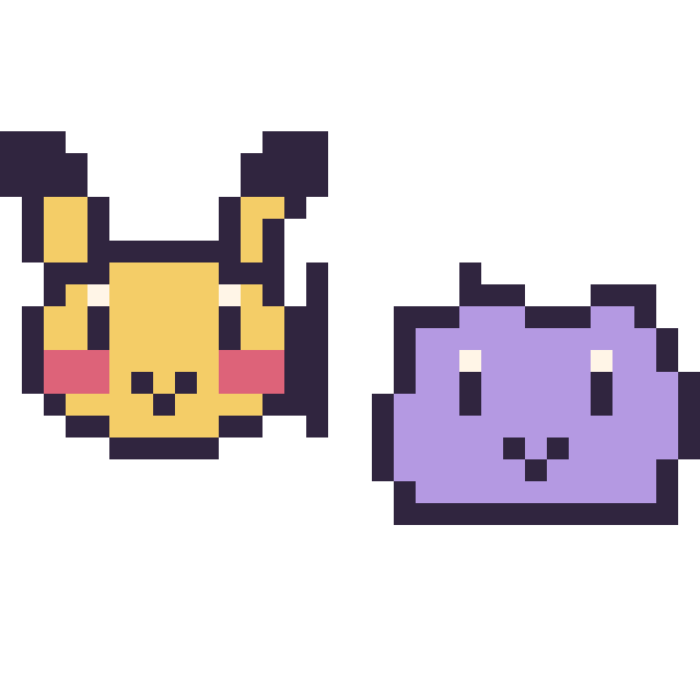 Modèle de pixel art Pikachu mini et Métamorph mini sur une grille de 32 par 32 cases