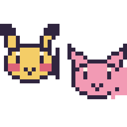 Pixel art Pikachu mini et Mew mini, grille 32 × 32