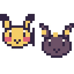 Pixel art Pikachu mini et Noctali mini, grille 32 × 32