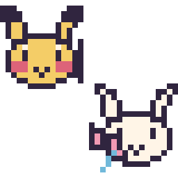 Pixel art Pikachu mini et Nymphali mini, grille 32 × 32