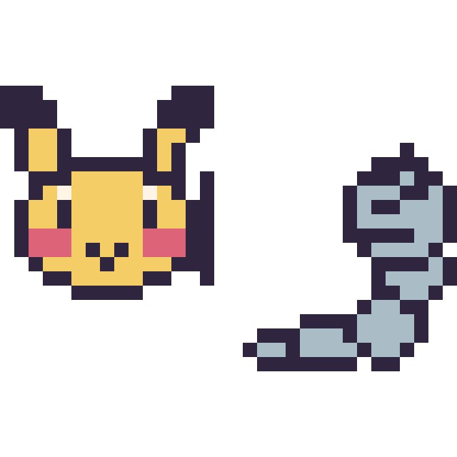 Modèle de pixel art Pikachu mini et Onix mini sur une grille de 32 par 32 cases