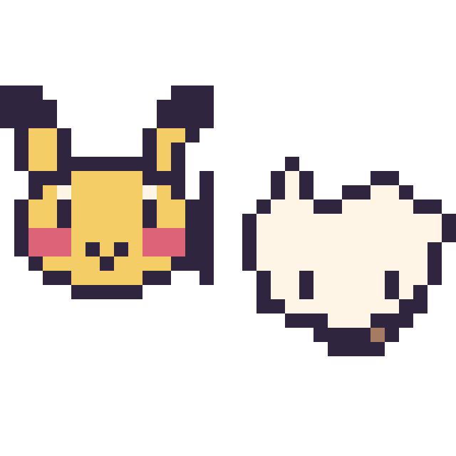 Modèle de pixel art Pikachu mini et Osselait mini sur une grille de 32 par 32 cases