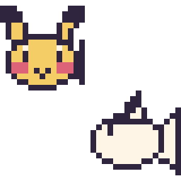 Pixel art Pikachu mini et Poissirène mini, grille 32 × 32