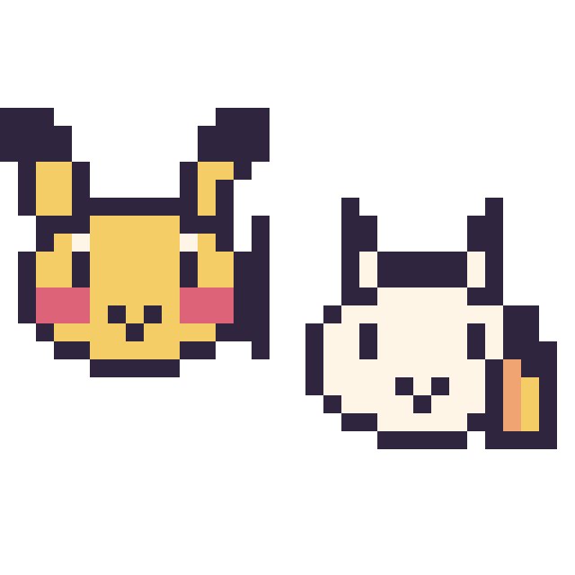 Modèle de pixel art Pikachu mini et Ponyta mini sur une grille de 32 par 32 cases