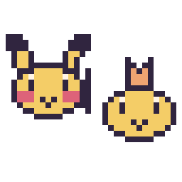 Pixel art Pikachu mini et Psykokwak mini, grille 32 × 32