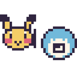 Pixel art Pikachu mini et Ptitard mini, grille 32 × 32