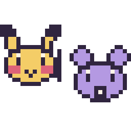 Pixel art Pikachu mini et Rattata mini, grille 32 × 32