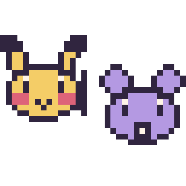 Modèle de pixel art Pikachu mini et Rattata mini sur une grille de 32 par 32 cases