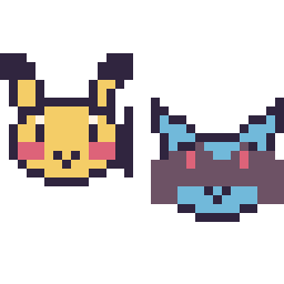 Pixel art Pikachu mini et Riolu mini, grille 32 × 32