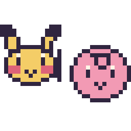 Pixel art Pikachu mini et Rondoudou mini, grille 32 × 32