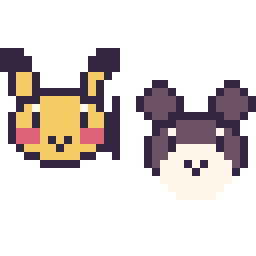 Pixel art Pikachu mini et Ronflex mini, grille 32 × 32