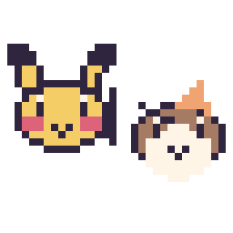 Pixel art Pikachu mini et Roucool mini, grille 32 × 32