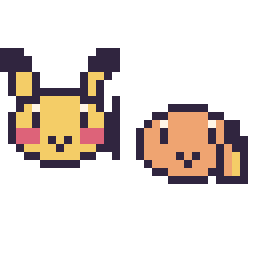Pixel art Pikachu mini et Salamèche mini, grille 32 × 32