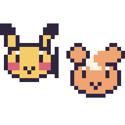 Pixel art Pikachu mini et Teddiursa mini, grille 32 × 32