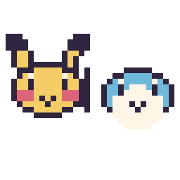 Pixel art Pikachu mini et Tiplouf mini, grille 32 × 32
