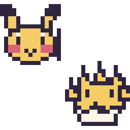 Pixel art Pikachu mini et Voltali mini, grille 32 × 32