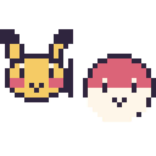 Modèle de pixel art Pikachu mini et Voltorbe mini sur une grille de 32 par 32 cases