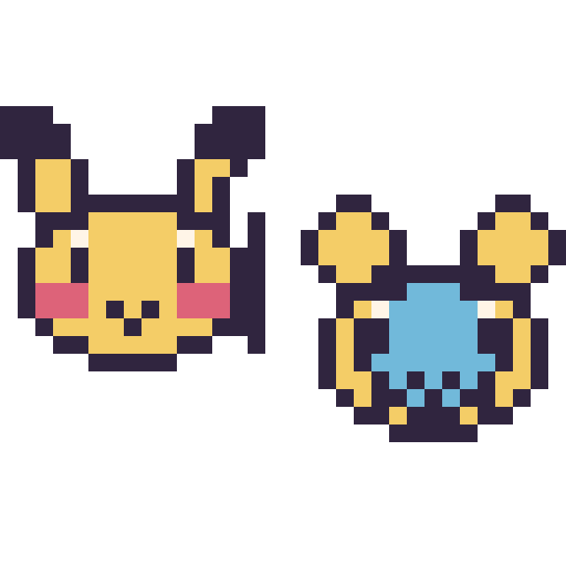 Modèle de pixel art Pikachu mini et Wattouat mini sur une grille de 32 par 32 cases