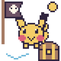 Pixel art Pikachu en aventure pirate, grille 40 × 40