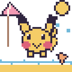 Pixel art Pikachu à la plage, grille 40 × 40