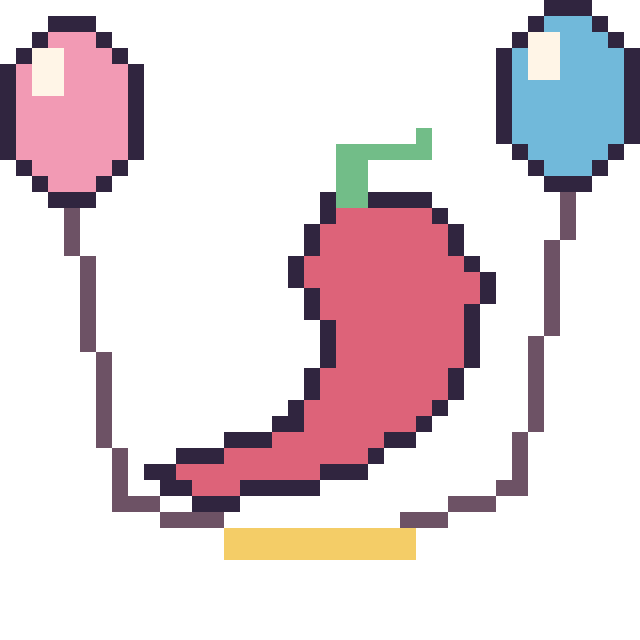 Modèle de pixel art Piment avec des ballons sur une grille de 40 par 40 cases
