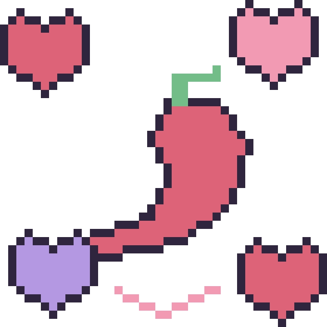 Modèle de pixel art Piment avec des cœurs sur une grille de 40 par 40 cases