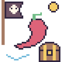 Pixel art Piment en aventure pirate, grille 40 × 40