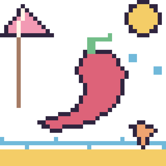 Modèle de pixel art Piment à la plage sur une grille de 40 par 40 cases