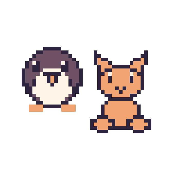 Modèle de pixel art Pingouin et Chat assis sur une grille de 48 par 48 cases