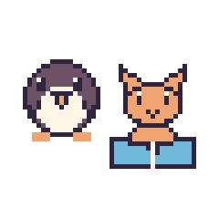 Pixel art Pingouin et Chat avec un livre, grille 48 × 48