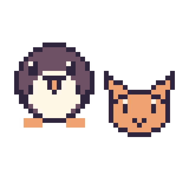 Modèle de pixel art Pingouin et Chat en portrait sur une grille de 40 par 40 cases