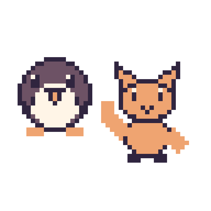 Modèle de pixel art Pingouin et Chat qui fait coucou sur une grille de 48 par 48 cases