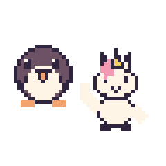 Pixel art Pingouin et Licorne qui fait coucou, grille 48 × 48