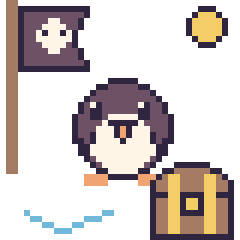 Pixel art Pingouin en aventure pirate, grille 40 × 40