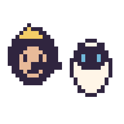 Pixel art Pinocchio mini et EVE mini, grille 32 × 32