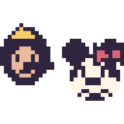 Pixel art Pinocchio mini et Minnie mini, grille 32 × 32