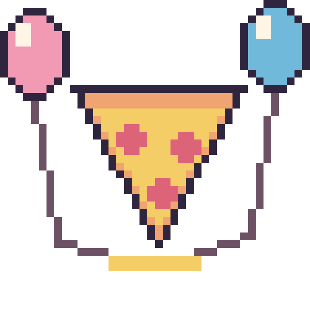 Modèle de pixel art Pizza avec des ballons sur une grille de 40 par 40 cases