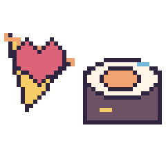 Pixel art Pizza avec un cœur et Sushi décoré, grille 40 × 40