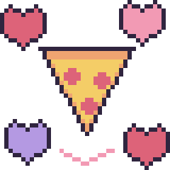 Pixel art Pizza avec des cœurs, grille 40 × 40