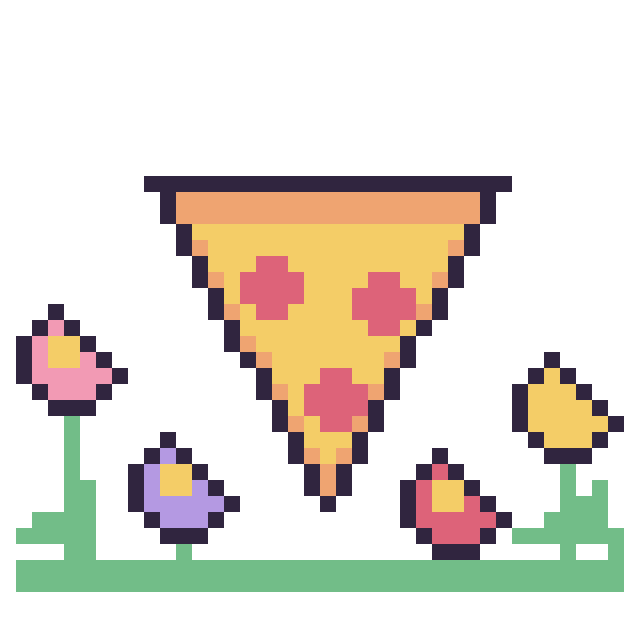Modèle de pixel art Pizza dans le jardin sur une grille de 40 par 40 cases