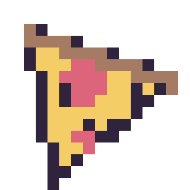 Modèle de pixel art Pizza kawaii 16 × 16 sur une grille de 16 par 16 cases